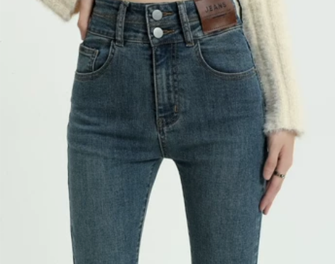 复古蓝高腰牛仔裤女紧身弹力秋冬2022年