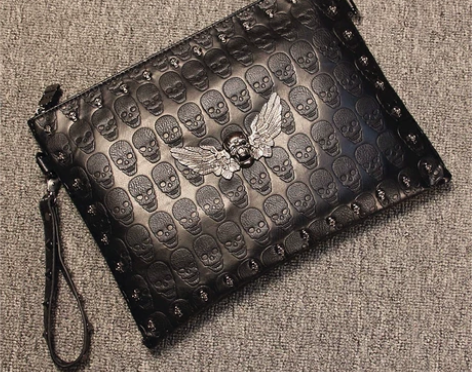 手包男韩版潮社会骷髅头铆钉手拿包欧美时尚手...