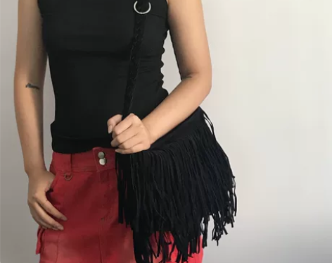 欧美复古编织包时尚流苏包麂皮绒包斜挎流苏女...