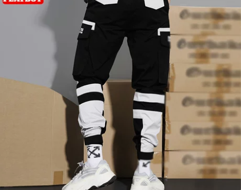 花花公子工装裤男士春秋潮牌ins宽松哈伦束...