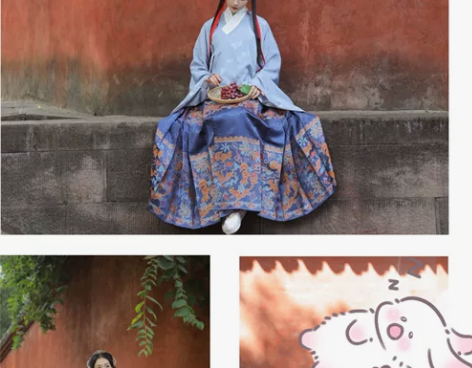 【兰若庭】汉服 如意松鼠马面裙 蓝色， L...