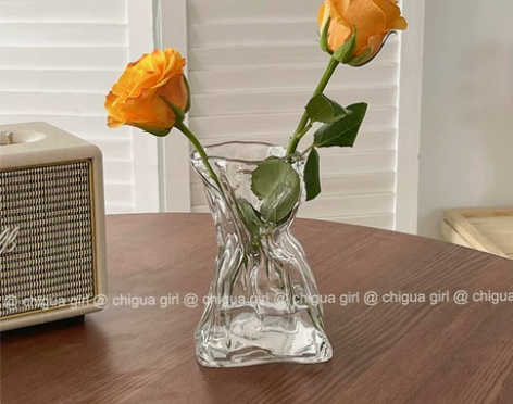ins高级感幻彩透明折纸玻璃花瓶艺术插花客...