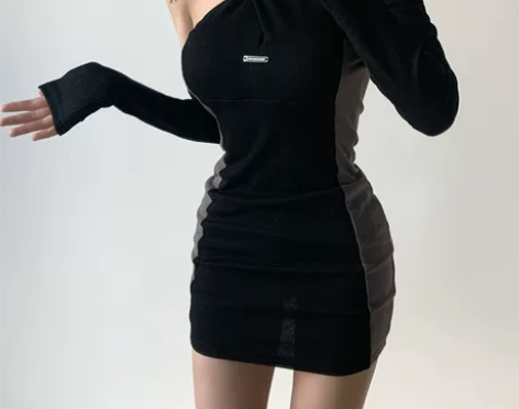 WEEKEEP 交叉挂脖拼色设计感露肩包臀...