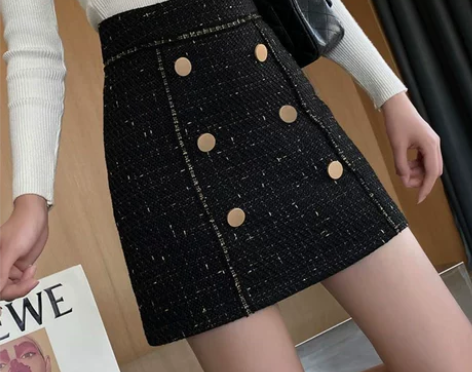 秋冬大码防走光毛呢半身裙短裙女高腰A字裙胖...