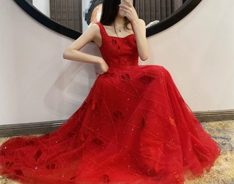 红色连衣裙古着vintage裙甜美日系裙子...