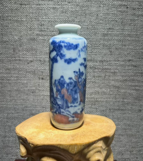 道光青花釉里红“竹溪六逸”鼻烟壶 全品，高...