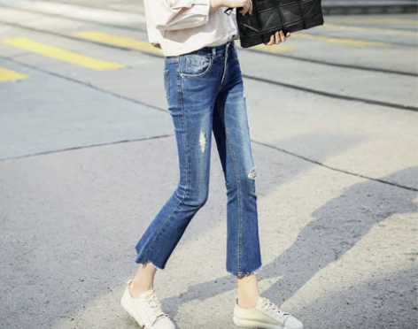 微喇牛仔裤女2022春秋新款韩版高腰显瘦i...