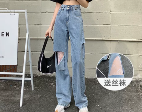 【暖春价】破洞牛仔裤女春装2022新款高腰...