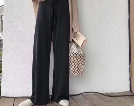 拖地阔腿裤女春夏季垂坠感宽松长裤松紧高腰加...