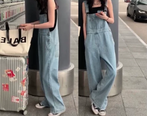 牛仔背带裤女夏2019新款韩版宽松泫雅风网...