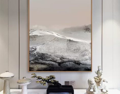 油画抽象画装饰画简约挂画黑白玄关艺术海浪客...