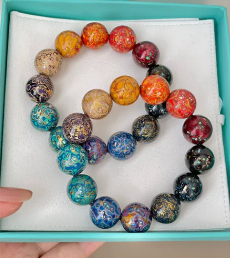 非遗大漆珠多宝手串，七彩鎏金，未盘玩，礼盒...