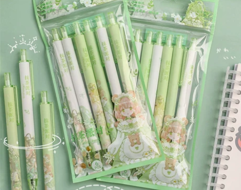 袋装6支抹茶派对按动中性笔 学生ST笔头速...