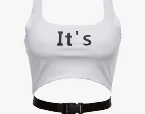 欧美风ins字母印花时髦高腰短款背心露脐撞...