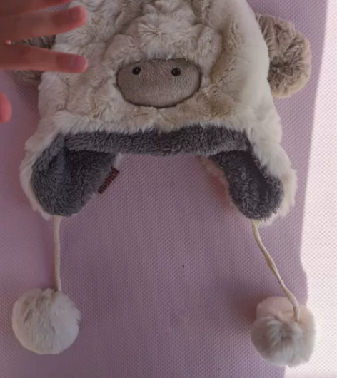 儿童可爱羊角帽毛绒帽冬季滑雪防寒护脸保暖加...