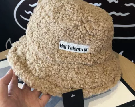 ins日系羊羔毛刺绣字母保暖百搭渔夫帽女秋...