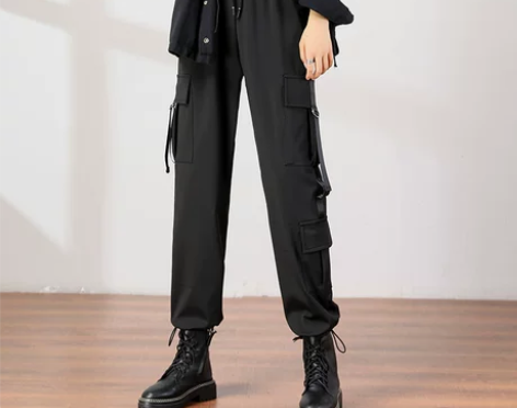 aiif旗舰店工装裤女春秋季炸街显瘦高腰束...