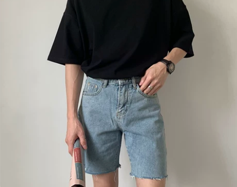 男笙夏季韩版毛边牛仔短裤男潮流ins复古简...