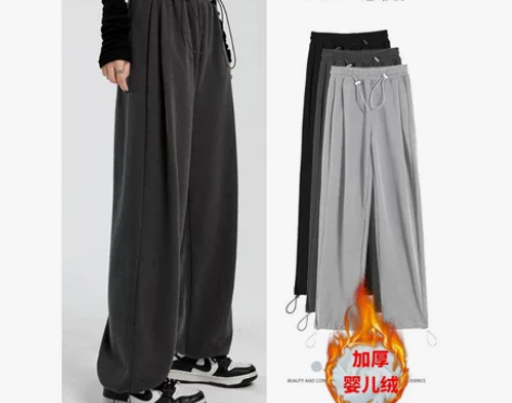 2022新款秋冬外穿美式灰色运动裤宽松直