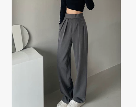 ?黑色阔腿裤女小个子高腰垂感休闲宽松拖地西...