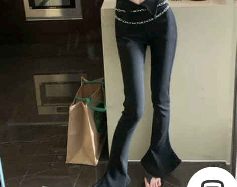 微喇叭裤马蹄裤女夏季设计感高腰显瘦修身长裤...