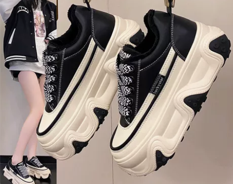 厚底松糕休闲鞋女加绒板鞋2022秋冬季新款...