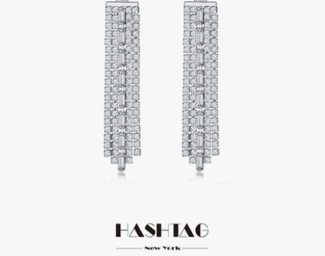 HASHTAG 银色瀑布耳环镶钻高级感气质...