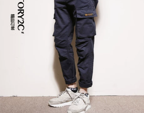 原创余文乐潮牌男装多口袋工装裤死飞水洗布裤...