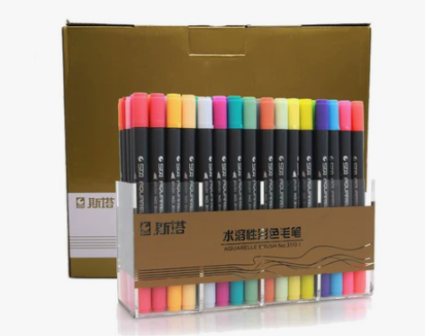 斯塔80色正品3110水性马克笔软头双头水...