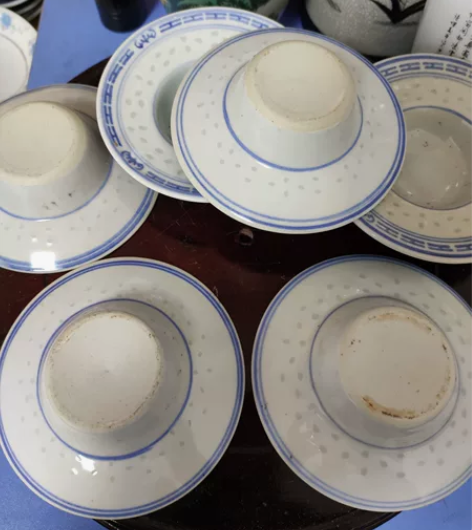 景德镇60年代茶托，青花玲珑，4寸，底面无...