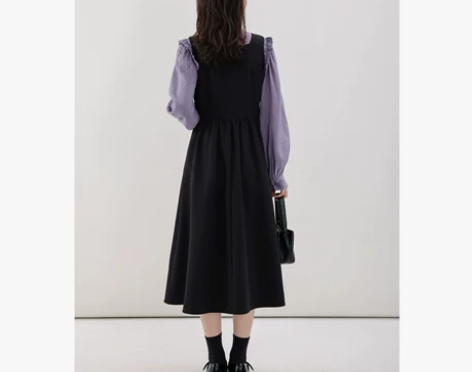 背带裙 背带连衣裙赫本风小个子显瘦收腰黑色女