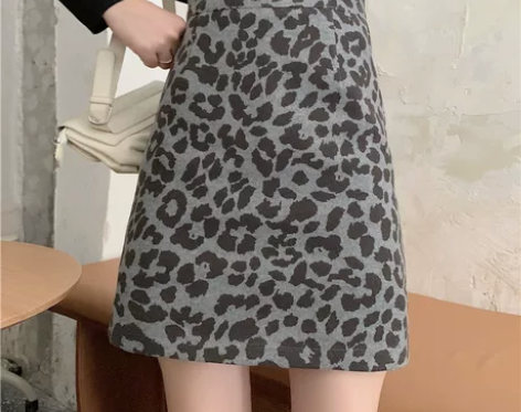 ins超火豹纹短裙女大码半身裙胖mm高腰网...