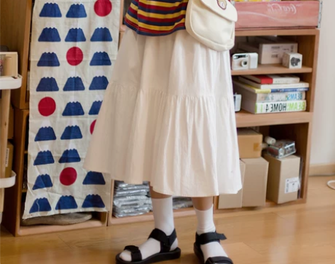 白色蛋糕裙高腰拼接学生小个子日系A字半身裙...