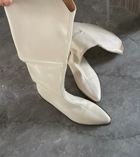 白色长筒靴 牛仔风 秋冬可以搭配牛仔裤棕色...