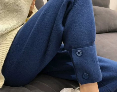 20秋冬脚口纽扣束脚羊毛针织休闲裤萝卜裤运...