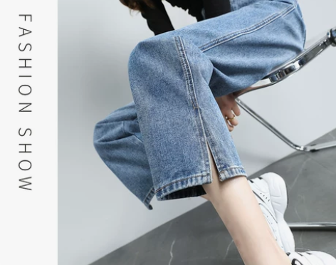 【仅穿过一次】开叉直筒牛仔裤女2021春季...