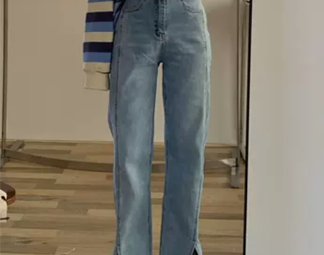 卤卤lulu高腰开叉牛仔裤女直筒2021年...