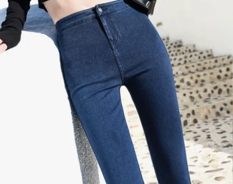 春季弹力牛仔裤女高腰小脚裤大码显瘦外穿铅笔...