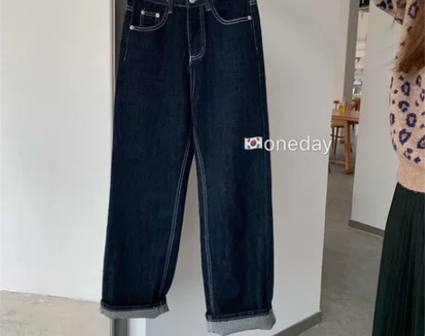 全新 韩版秋装高腰显瘦经典牛仔裤直筒裤休闲...