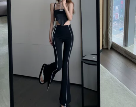 黑色裤子女夏季薄款高腰显瘦微喇叭裤阔腿休闲...