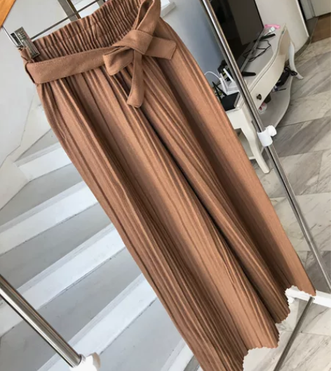 绑带蝴蝶结褶皱呢子长裤m码 98新显瘦显腿...