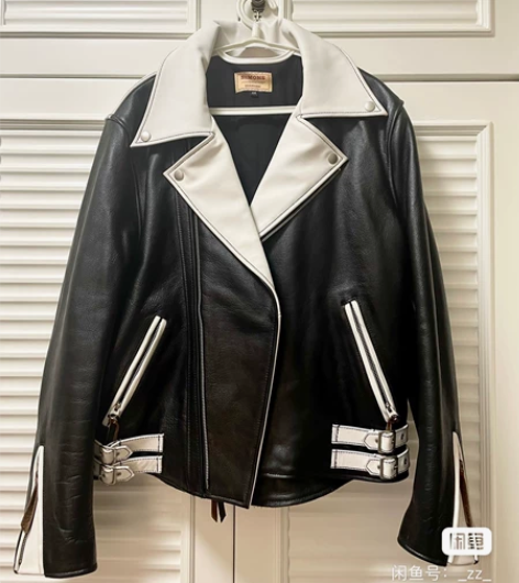 大翻领美式重机牛皮皮衣外套音乐摇滚朋克 重...