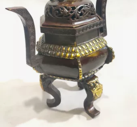 狮盖方炉 黄铜仿紫铜鎏金复古工艺 批发￥3...