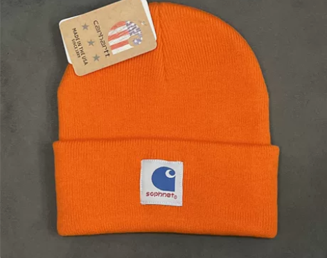 潮牌卡哈特carhartt橙色布标细线针织...