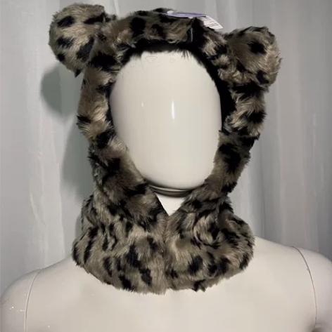 vintage 豹纹护耳帽雷锋帽,连脖子都...