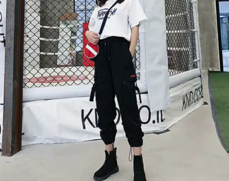 工装裤女宽松 bf夏季高腰显瘦束脚裤法式直...