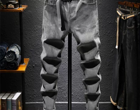 裤子男修身 裤子男裤牛仔裤男烟灰色高端休闲...