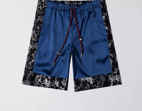 府绸抽绳男士拳王时装短裤西西里风缎面走秀五...