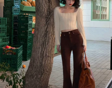 酒午港风复古2022早春新款高腰显瘦阔腿裤...