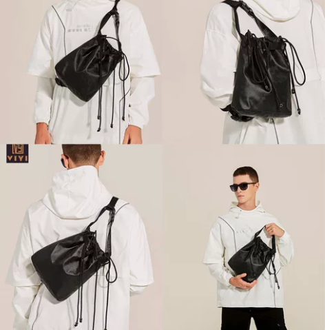 男士胸包潮牌随身背包不规则单肩抽绳斜挎包机...